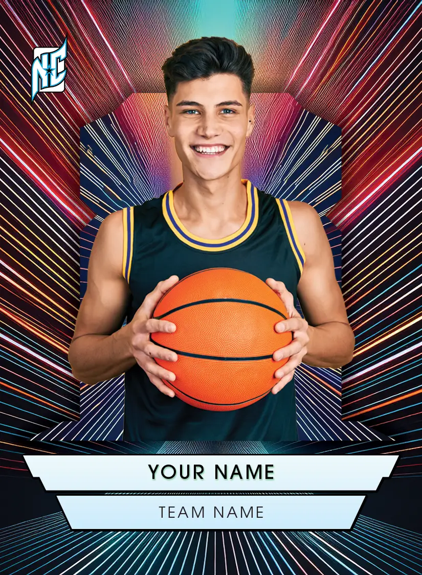 Design Custom trading cards with NCASE CARDS. A photo of a custom sports card with a model posing for a custom card.