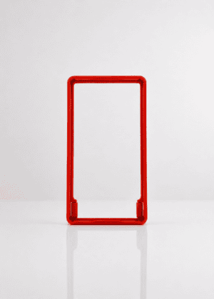 a photo of a Red NCASE CARDS bumper frame.