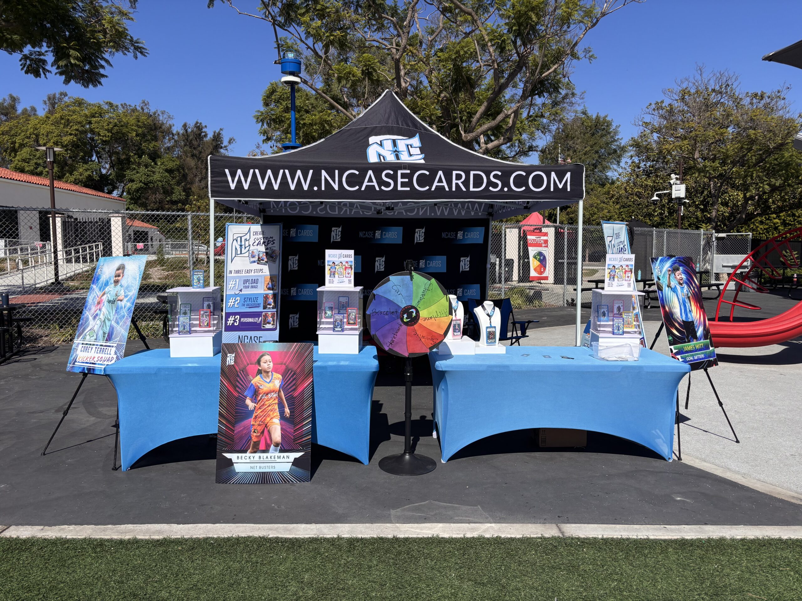 A picture of NCASE CARDS booth at Beverly Hills AYSO field day