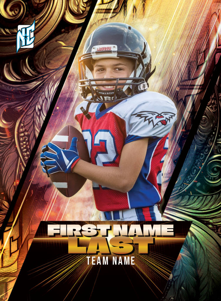 Custom Football Cards. Golden Warrior Design Custom Youth Football Cards