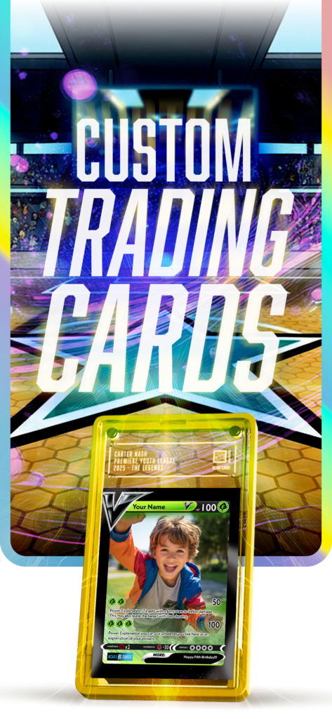 Design CUSTOM TRADING CARDS. NCASE CARDS custom trading cards is pictured.