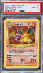 1999 Pokemon Charizard PSA 10 Chase Card.