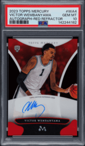 2023 Topps Mercury Victor Wembanyama Autographed Red Refractor in a PSA 10 graded slab.