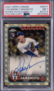 Trading Card Parallel 2024 Topps Chrome Yoshinobu Yamamoto Super Fractor PSA GRADED. 