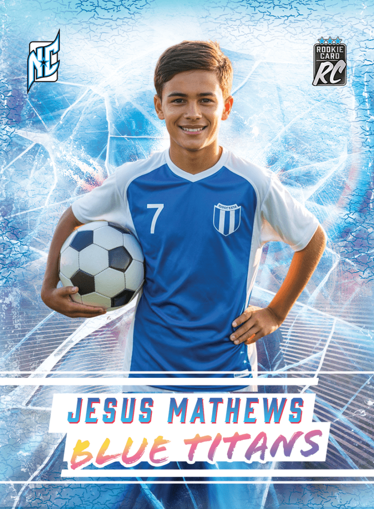Custom Rookie Cards by NCASE CARDS. A custom card of a boy holding a soccer ball in full uniform.