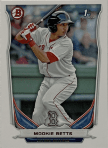 A photo of an ungraded Mookie Betts 1st Bowman card
