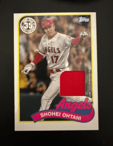 Photo of a Shohei Ohtani mis-cut patch relic card top to bottom