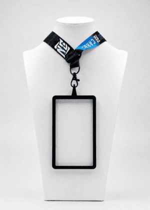 a photo of a NCASE CARDS black lanyard frame.