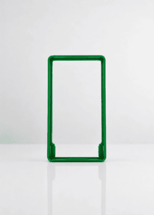 A photo of a green NCASE CARDS bumper frame