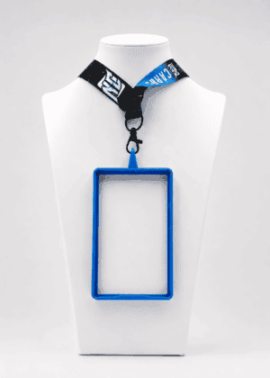 A photo of a NCASE CARDS Light Blue Lanyard Frame.
