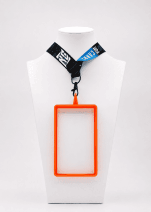 A Photo of a NCASE CARDS orange Lanyard frame.