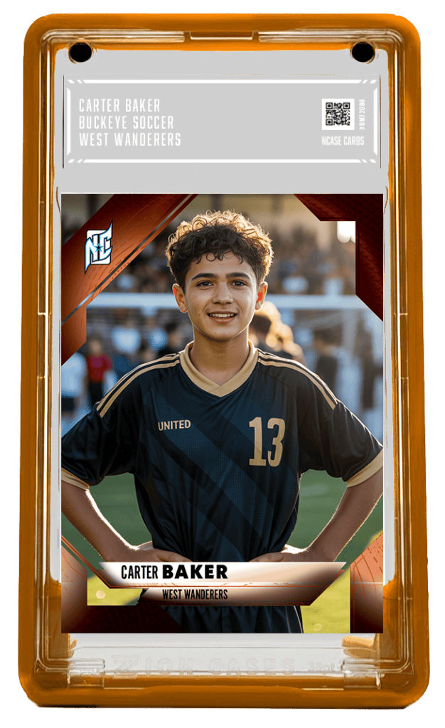A photo of a Orange NCASE Custom Soccer Trading Card